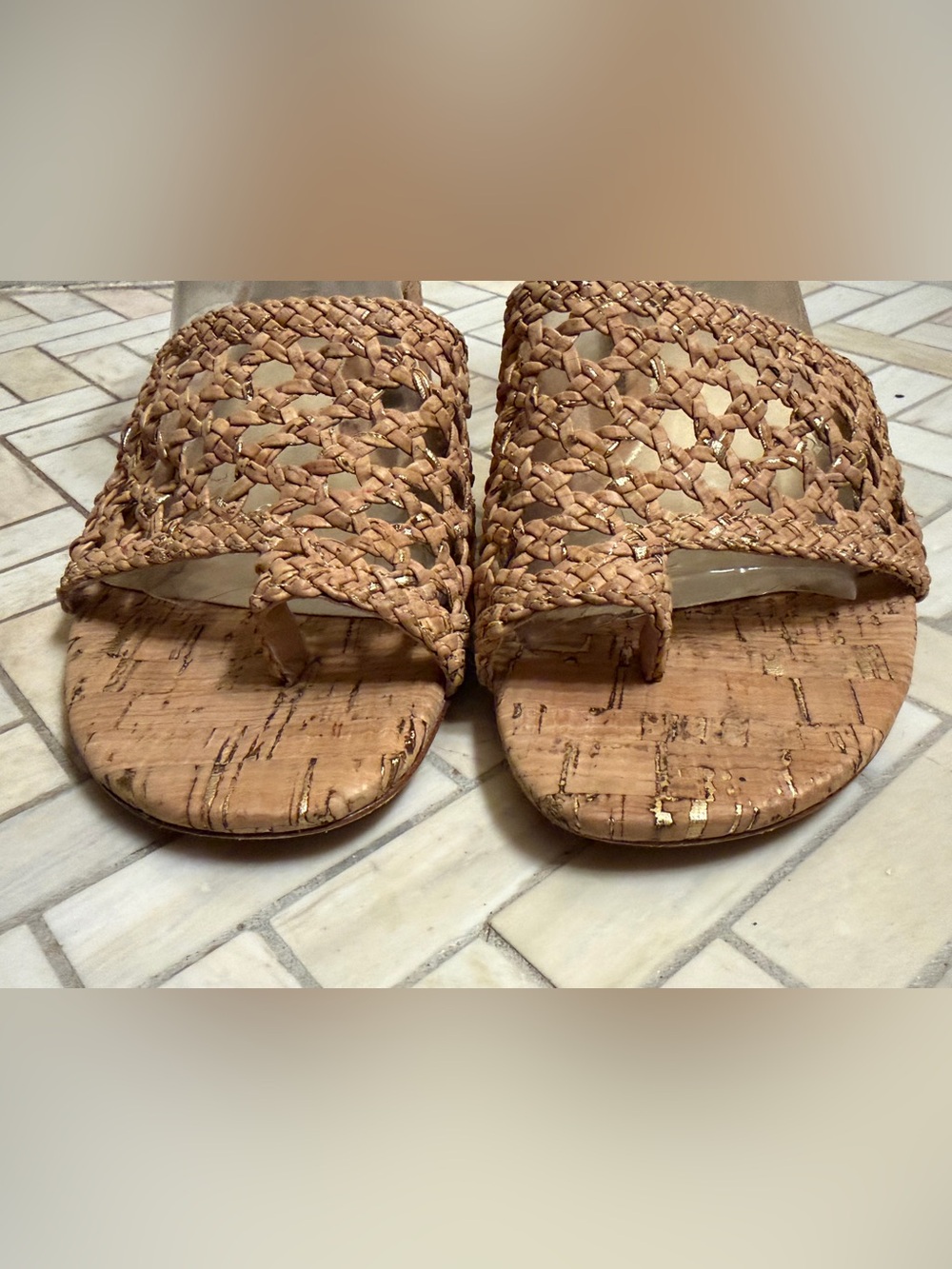 Donald Pliner Melrose3 Sparkle Cork Low Heels Natural Woven Sandal Size 10 - Picture 12 of 16
